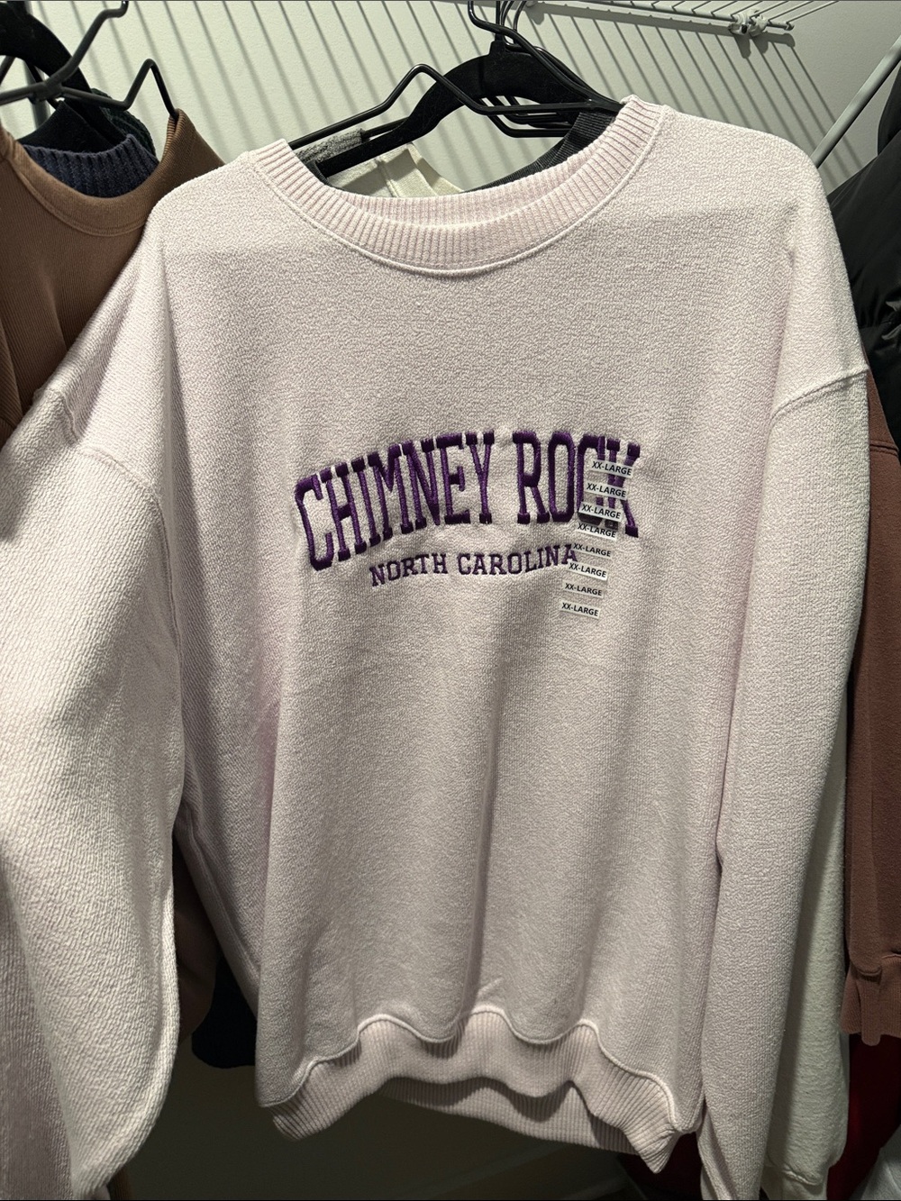 Lavender Crewneck Sweatshirt with Chimney Rock North Carolina Embroidery